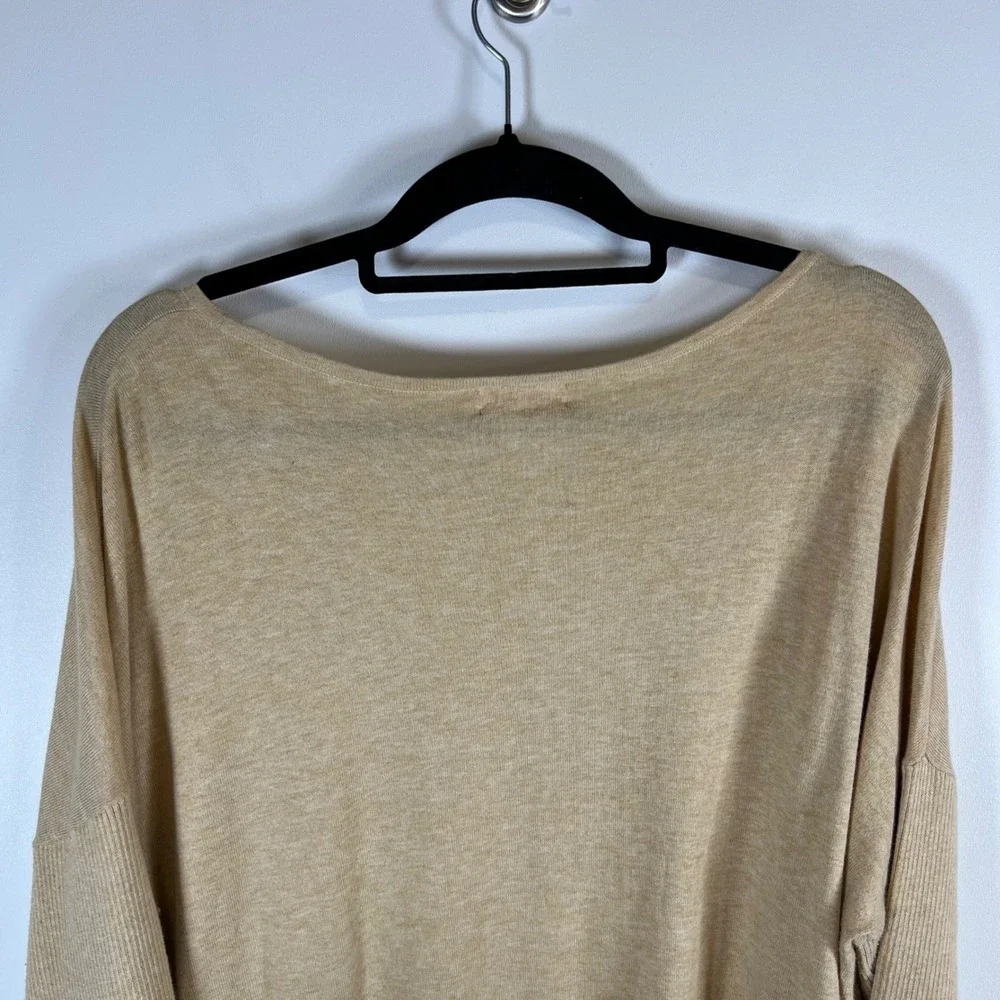 Lilly Pulitzer Womens XL Tan‎ Fringe Hem Boatneck Sweater Coolmax Gold Buttons